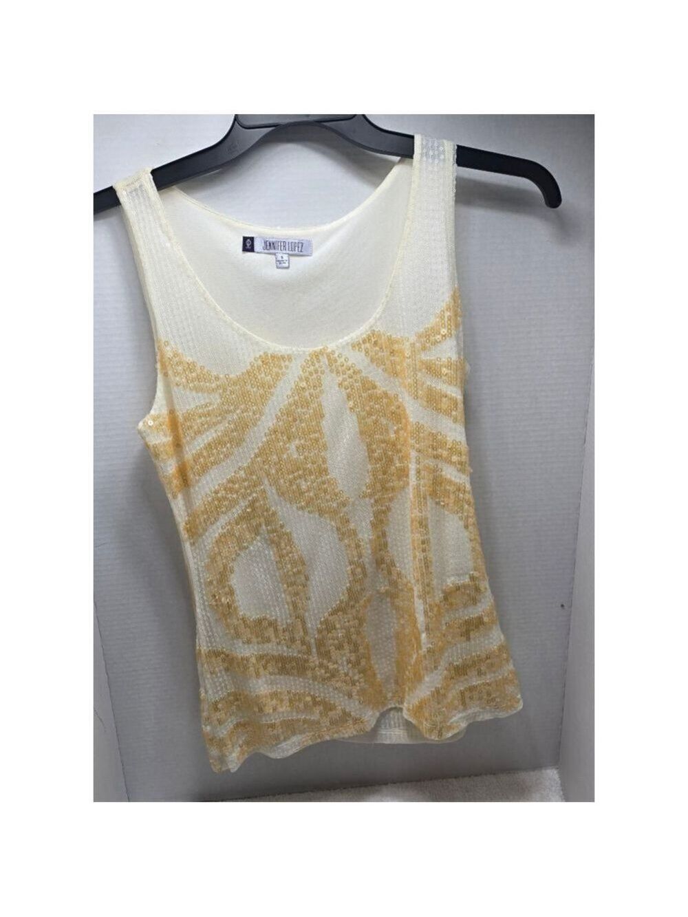 Women's Jennifer Lopez White Gold Sequin Tank Top S